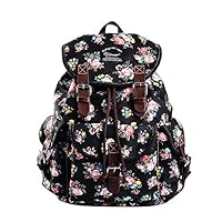 Douguyan Women Canvas Floral Teenage School Backpack Lightweight Cute College Rucksack 297A black