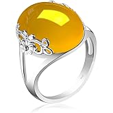 DALEGEM Natural Onyx Agate Stone Ring,S925 Sterling Silver Edged with Flower Vine Genuine Gemstone Turkey Ring Jewelry for Women