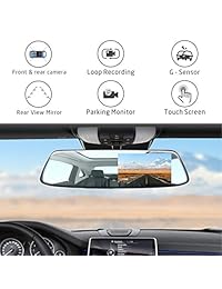Cámara de seguridad de 4,3" con espejo para salpicadero 1080P TOGUARD pantalla táctil delantera y trasera de doble lente para coche con asistencia de estacionamiento G Sensor, resistente al agua, cámara de visión trasera), CE99