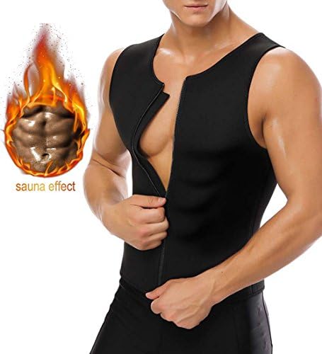 Bujui Men Waist Trainer Vest for Weight Loss Hot Sauna Sweat Suit Neoprene Corset Body Shaper Zipper Tank Top Workout Shirt