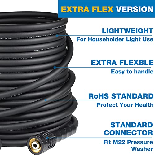 YAMATIC Pressure Washer Hose Extra Flexible 50 FT X M2214mm, Extension/Replacement Pressure