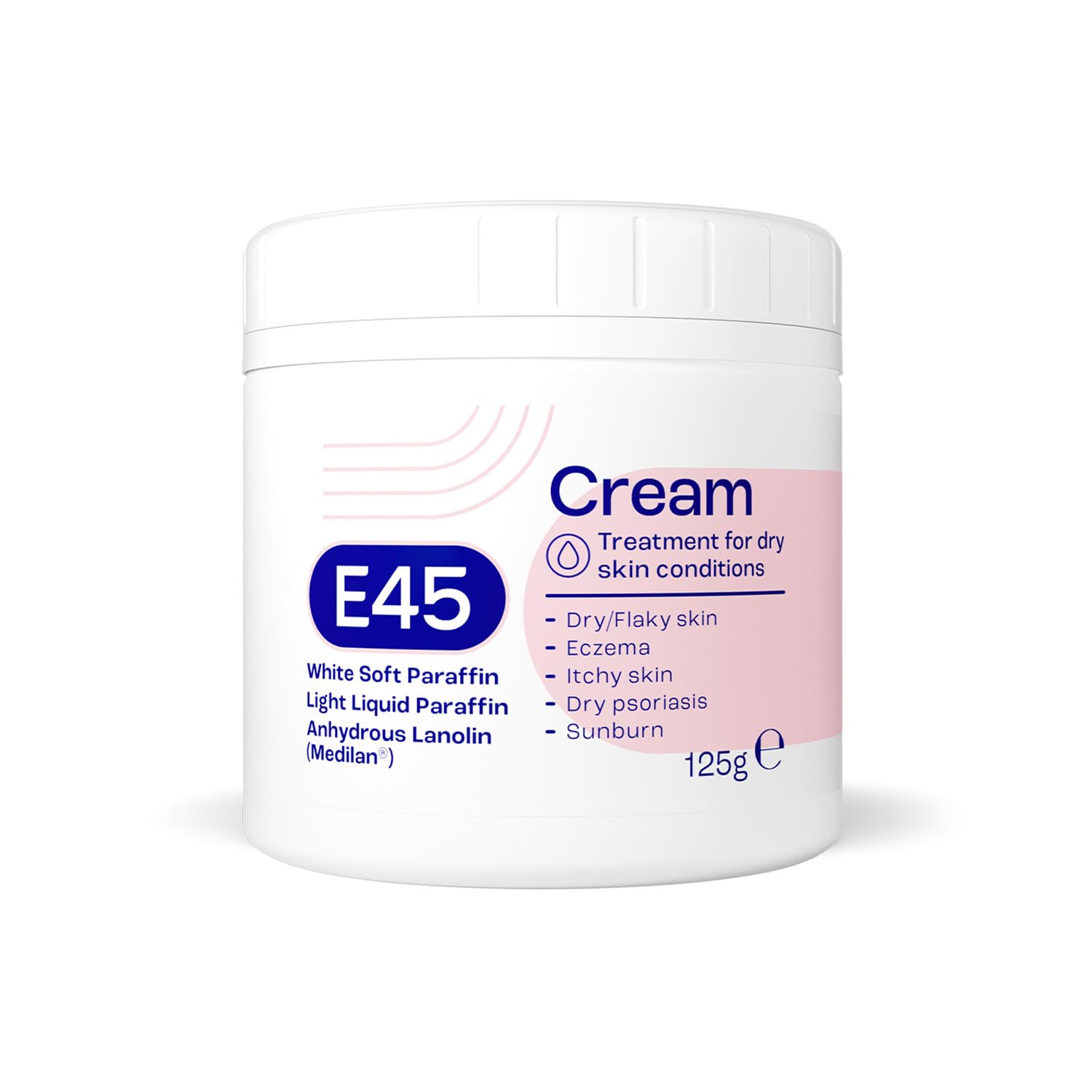 E45 Cream 125 g – Moisturiser for Dry Skin and Sensitive Skin - Emollient Body Cream to Soothe Dry and Irritated Skin - Itchy Skin, Eczema Cream - Perfume-Free Face Cream and Non-Greasy Hand Cream