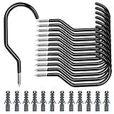 Bike Hooks, Esfun 12 Pack Heavy Duty Bike Hanger Wall Ceiling Bike Storage Hooks with 12 Pack Bolts for Garage - Fits All Type Bicycle, Easy On/Off - Black