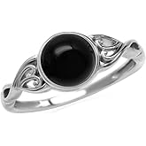 Silvershake 7MM Genuine Round Shape Gemstones White Gold Plated or Yellow Gold Plated 925 Sterling Silver Victorian Style Solitaire Ring Jewelry for Women