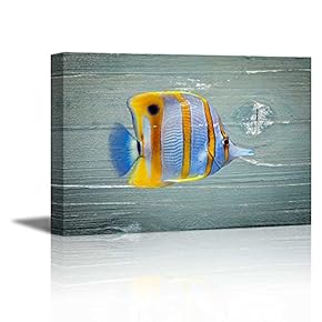 Tropical Fish on Vintage Wood Background Rustic