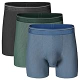 Separatec Men’s 3 Pack Fast Dry Lightweight Striped Pouches Boxer Briefs(Black,Moonlight Blue, Olive Green,L)