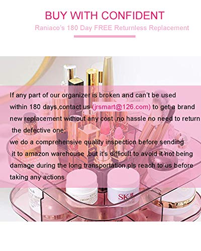 Upgraded Makeup Organizer 360º Smooth Spinning Clear Pink Sturdy Acrylic (NOT PLASTIC) Cosmetic Storage Display Case for Brushes Lipstick Gift for Lovers Wife-Returnless Replace Warranty - Thumbnail 2