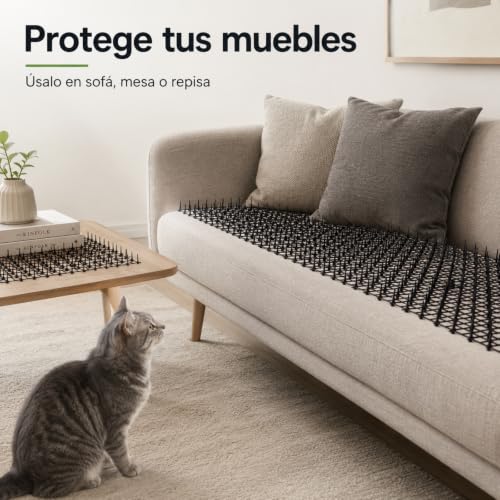 LUKANATO Tapete Repelente para Gatos 2 m x 30 cm, Alfombrilla Antigatos con Pinchos, Dispositivos Repelentes de Mascotas con 6 Clavos en U para Interiores y Exteriores