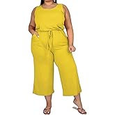 TOPSRANI Women Plus Size Casual Jumpsuits One Piece Outfits Cute Rompers Oversized Tank Tops Crop Loose Wide Leg Pants