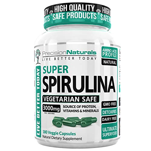 Spirulina Capsules Vegan - 3000mg/Serving - 500mg/tablet Complete Green Algae Protein Grown in California (Earthrise) Maximum Strength Supplement Gluten Free Non-irridated 180 Pills Spirulina Capsules Vegan - 3000mg/Serving - 500mg/tablet Complete Green Algae Protein Grown in California (Earthrise) Maximum Strength Supplement Gluten Free Non-irridated 180 Pills