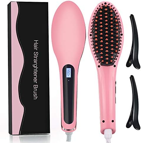 Hair Straightener Brush - Hot Air Hair Brushes - Fast Heat Straight Hair/Beard Straightening Comb with Anti-Scald/ 30 Adjustable Temperatures/ 100-240V Dual Voltage - Ideal Travel/Home Gift for Women