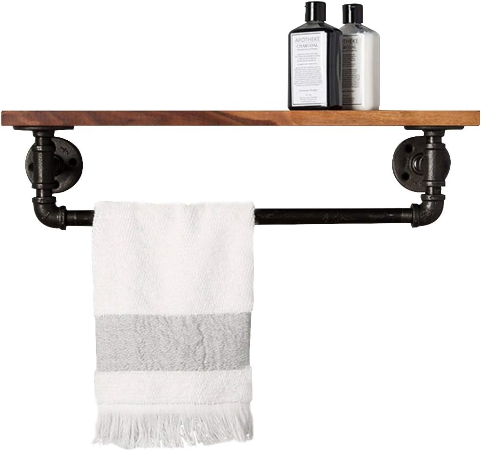 Gecious Industrial Retro Wall Mount Pipe Bathroom Shelf,Bathroom Towel,Cloth Holder,Reclaimed Wood pipe shelf Pipe shelves and Towel Holder,Floating Shelves,Bathroom Decor,Towel Storage, Towel rack