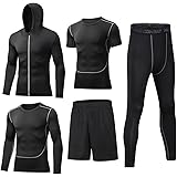 BUYJYA 5Pcs Men's Compression Pants Shirt Top Long Sleeve Jacket Athletic Sets Gym Clothing Mens Workout