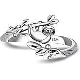 Cute Sloth Rings for Women - 925 Sterling Silver Sloth Rings Cute Animal Ring Adjustable Hypoallergenic Jewelry Birthday Gifts for Women