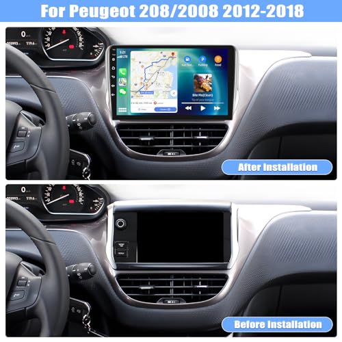 For Peugeot 208/2008 2012-2018, Android 15, 4G+64G 8Core GOHHDL Car Radio 2Din for Peugeot 208/2008, 10.1 Inch Touch Screen with Navi GPS WiFi EQ Bluetooth Radio FM/RDS SWC Camera+Mic