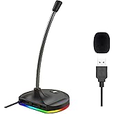 Blapsuro USB Computer Microphone with Mute Button and RGB Lighting,Plug&Play Mic for Conference,Gaming,YouTube,Desktop PC Mic for Mac/Window-Black-M8(3-Port Hub)