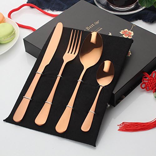 Lots 4pcs Stainless Steel Cutlery Tableware Dinnerware Flatware Sets Flatware Serving Sets Dinner Spoons Forks Knives with Gift Box (4, Bronze)
