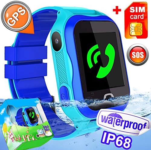 [SIM Included]- Kid Smart Watch Phone IP68 Waterproof WiFi GPS Tracker Best School Gift Girls Boys with SIM Pedometer SOS Camera for iOS/Android Swim Summer Travel Outdoor Holiday Gift