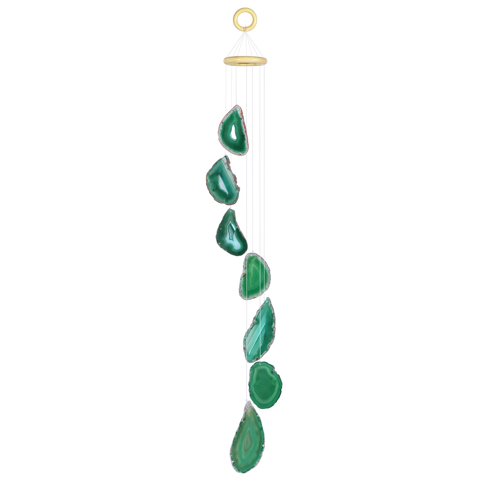 mookaitedecor Extra Large Green Agate Slice Crystal Wind Chime for Home Porch Garden Indoor Outdoor Decor, Healing Crystal Art Hanging Ornament Reiki Wind Chime Gift Lucky Feng Shui Green Home Decor