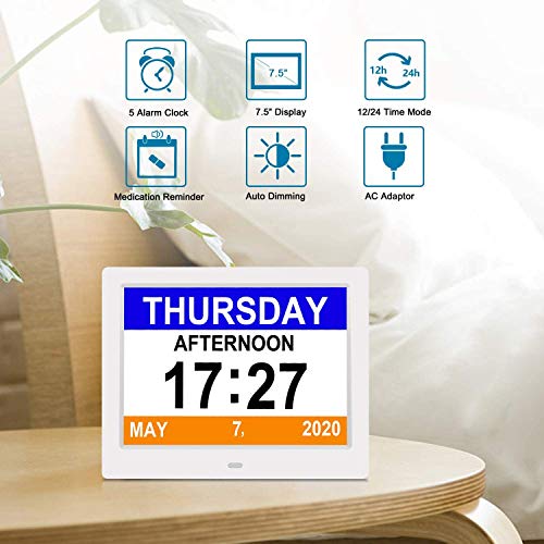 Dementia Alarm Clock Alzheimers Clock with 3 Interfaces 8 Alarm Options