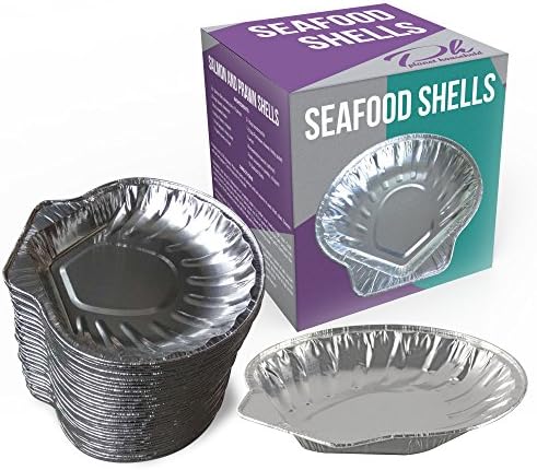 Set of 50 Disposable Aluminum Foil Seafood Baking Trays for Cooking, Grilling and Serving | SGS Certified &amp; Tested | 5 Inch | Pack of 50