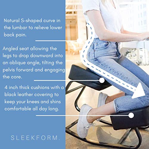 Sleekform Kneeling Chair Rocking | Ergonomic Kneel Chair & Orthopedic Balance Posture Stool for Bad Backs, Neck Pain, Spine & Shoulders Tension | Thick Knee Comfortable Cushions for Upright Sitting - Thumbnail 3