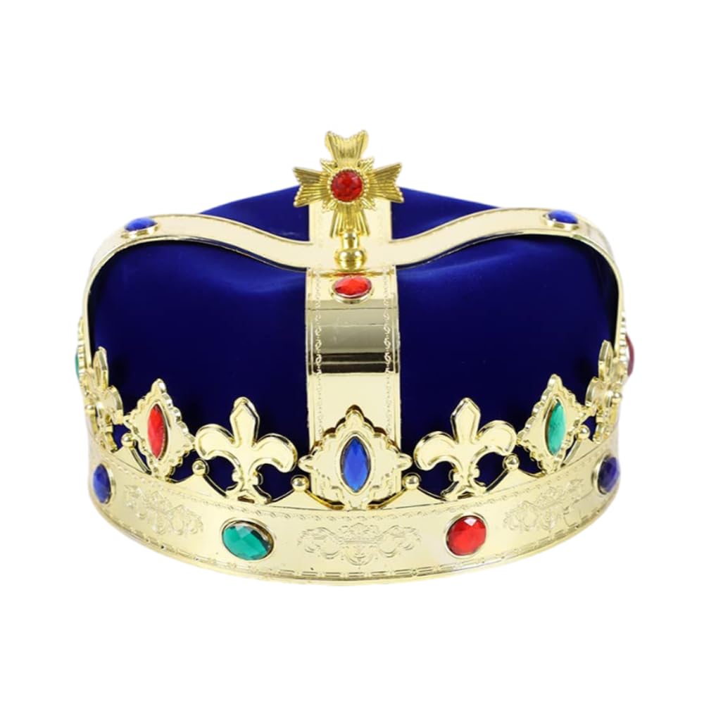 LEEMASING Royal Jeweled King's Crown For Unisex Halloween Costume Prom Cosplay Party Decorations (Blue)