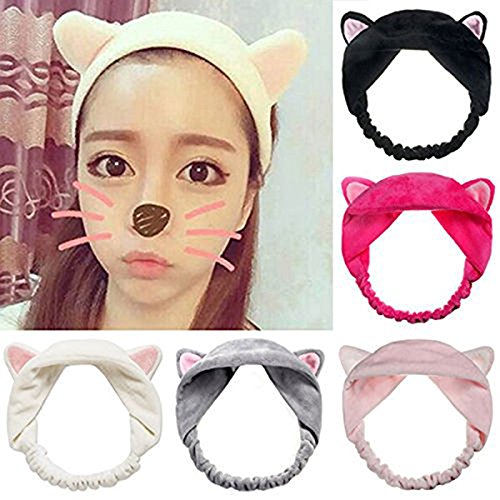 Frcolor 5pcs Cat Ear Make Up Face Washing Spa Shower Mask Hairband Makeup Cosmetic Headband