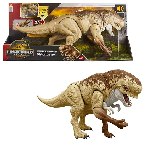 Mattel Jurassic World: Die Wiedergeburt Bösewicht Dino Doppelattacke Dinosaurier-Actionfigur, 56 cm, mit 2 Angriffsaktionen, originalgetreu, digitales