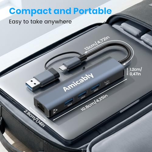 USB to Type C Adapter, 5 in 2 USB 3.0 Hub, USB C Hub Multiport Adapter Compatible with Macbook Air/Pro, iPad, iPhone 17 Pro MAX Air, Galaxy S25 Ultra, Surface