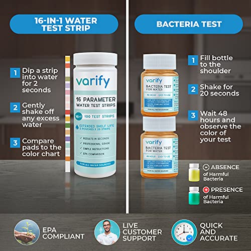 17 in 1 Premium Drinking Water Test Kit 100 Strips + 2 Bacteria Tests
