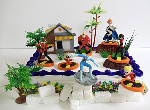 The Incredibles 22 Piece Cake Topper Set Featuring Mr. Incredible, Elastigirl, Dash, Violet, Jack-Jack, Frozone, Syndrome Themed Decorative Accessories - Cake Topper Includes All Items Shown