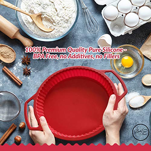 Nonstick Tart Pan - 10 Inch Silicone Pie Pan - Rust/Stain Proof Round Quiche Pans (vs Aluminum Metal Tart Pans With Removable Bottom) - Patented Metal Reinforced Handles - Easy To Release Tart Pans - Thumbnail 2