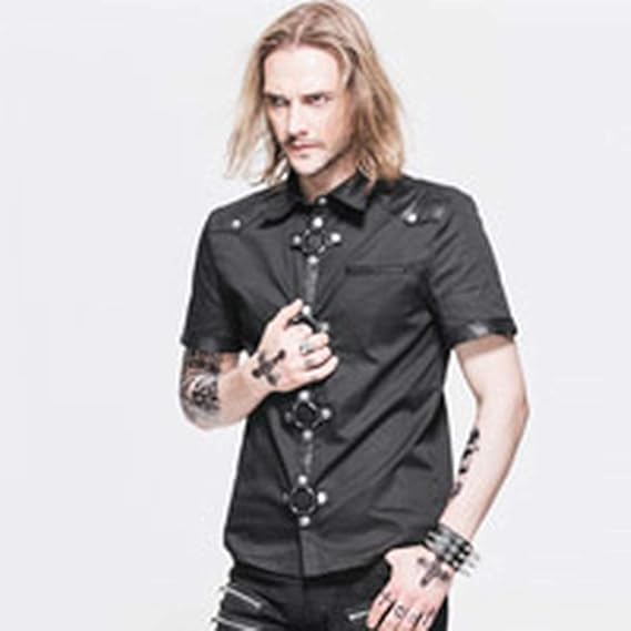 Amazon デビルファッションメンズパンクデイリーブラウスチームパンクロック夏半袖カジュアルシャツ シャツ 通販