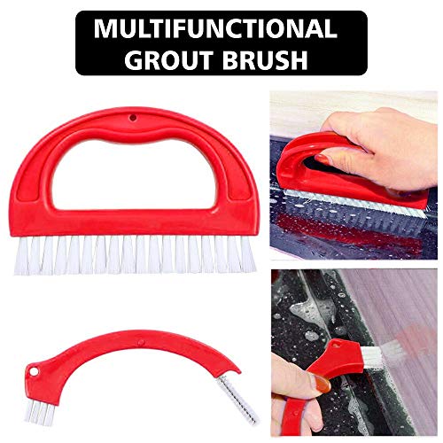 Grout Brush Cleaner, Marble/Bath/Stone Tile Joint Grout Cleaning Scrubber Brush with Handle, Stiff Cleaning Brush for Shower, Bathroom, Floors, Window Track and Kitchen (3 in 1)