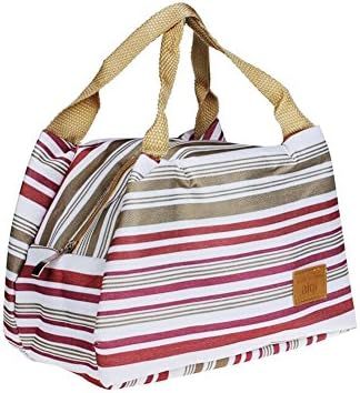 TOBSON Canvas Lunch Tote Bag Lunch Bunch Bag Grocery Bags Lunch Container with Zipper,Aluminum Film Insulated Out to Lunch Bags Large Gray and Red