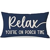PANDICORN Decorative Throw Pillow Covers 12x20 Inch Relax Porch Time Blue Outdoor Rustic Farmhouse Decorations Lumbar Pillow Decorative Throw Pillows Cases Cushion Covers for Porch Couch Sofa Decor