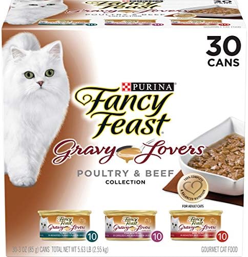 Purina Fancy Feast Gravy Wet Cat Food Variety Pack, Gravy Lovers Poultry & Beef Feast Collection – (30) 3 oz. Cans