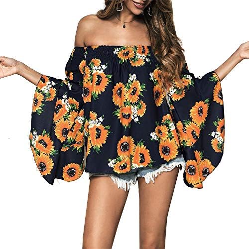 casuress Women's Off Shoulder Tops-Summer Floral Print Casual Shirt Blouses