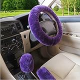 UNKE Winter Warm Plush Handbrake Cover Gear Shift Cover Steering Wheel Cover,Purple