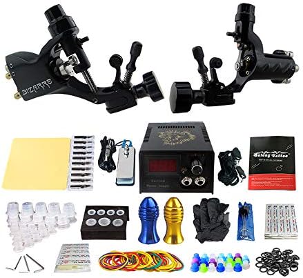 WOOLIY Complete Starter Beginner Tattoo Kit 2 Machine Guns Power Supply Foot Pedal Needles Grips Professional tattoo machine suit/secant playing fog [Energy Class A]