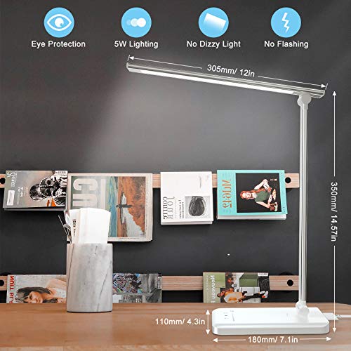 Dimmable LED Desk Lamp, EyeCaring Table Lamp with USB Charging Port