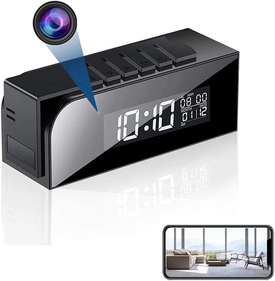Spy Camera Clock 1080P , WiFi Hidden Camera Clock Wireless HD Home Security Nanny Cam with 33 FT IR Night Vision & Motion Detection for Home Office-Live Streaming