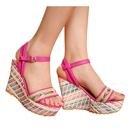 Womens-Casual-Roman-Sandals-Weave-Sole-Flatform-Wedge-Buckle-Ankle-Strap-Open-Toe-Sandals