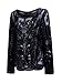 Choies Women Cotton Blend Crochet Lace Plain Long Sleeve Round Neck Loose Bla... Black