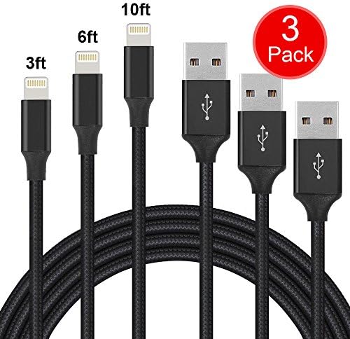 3 Pack iPhone Charger, Mushion Lightning Charger 3FT 6FT 10FT Long Nylon Braided Charging Cable Cord Lightning to USB Cable Charger for iPhone 8/ 7/ 6s/ 6/ Plus/ 5se/ 5s/ 5c/ 5, iPad, iPod
