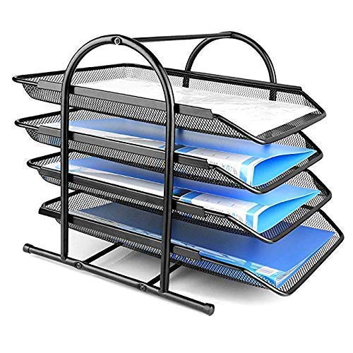 SCILLA 4 Tier Documentary Tray, Metal Mash Document Organizer – for Office, Home, and File Rack Holder (Black)
