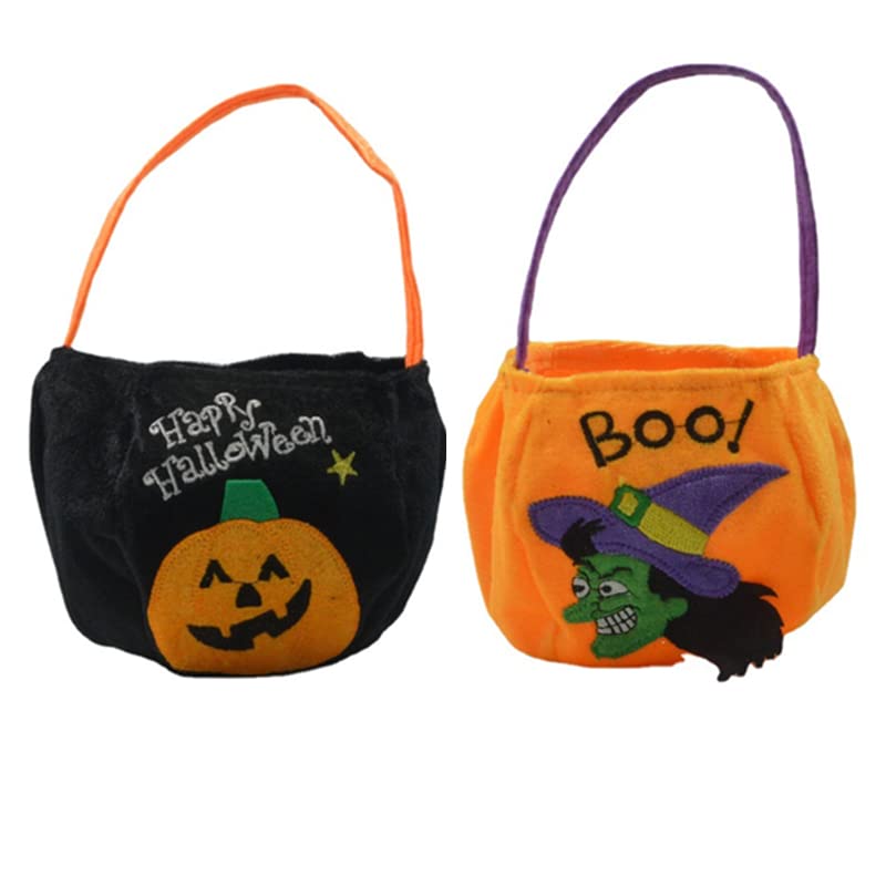 BJ-SHOP Trick Treat Bags,Halloween Candy Bags 2 Pack Durable Kids Pumpkin Bags Party Tote Bags for Kids Toddlers Boys Girls