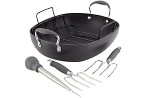 Anolon Advanced Hard Anodized Nonstick Roaster / Roasting Pan Set with Utensils - 16 Inch x 13 Inch, Gray