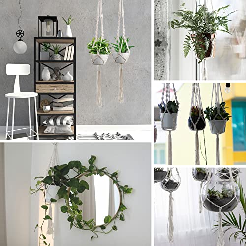 4 Packs Macrame Plant Hangers with 4 Hooks, Qveetry Hanging Planters Indoor Outdoor Handmade Cotton Rope, Flower Pots Holder for Home Garden Balcony Ceiling Decorations